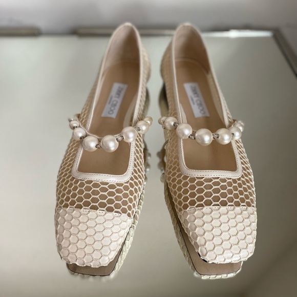 Like new JIMMY CHOO Ade Fishnet Ballet Flats 38.5 Mary Jane - Picture 9 of 12